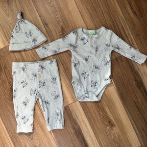 Disney Baby Long sleeve STITCH Set With beanie and pants Blue 3-6 Months